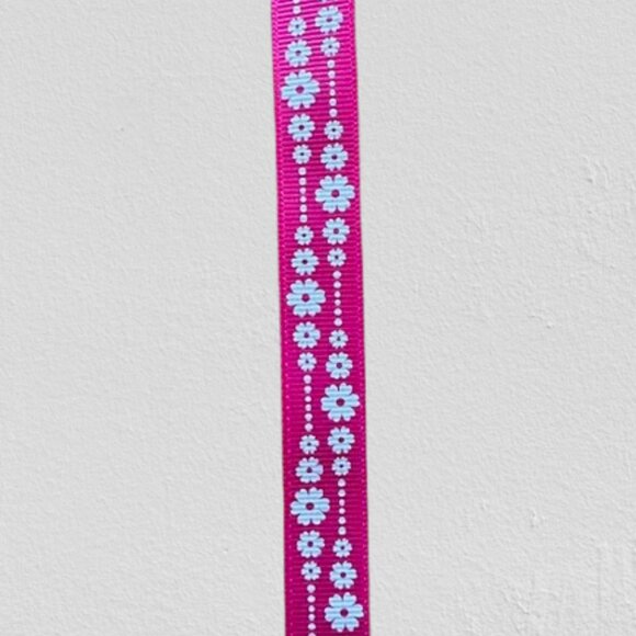 Other - Pink Grosgrain with White Flowers Print Ribbon    58R8241